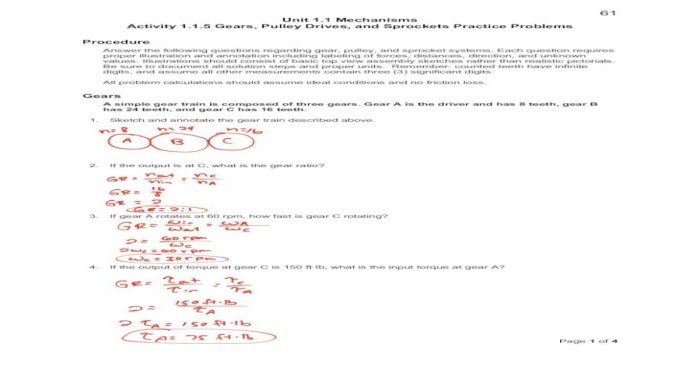 Activity 1.1 5 gears pulley drives and sprockets practice problems